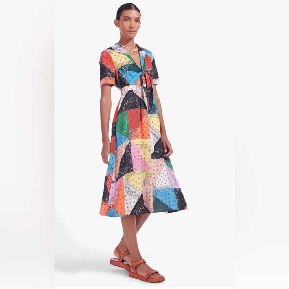NEW WITH TAGS STAUD Giorgina Patchwork Midi Dress